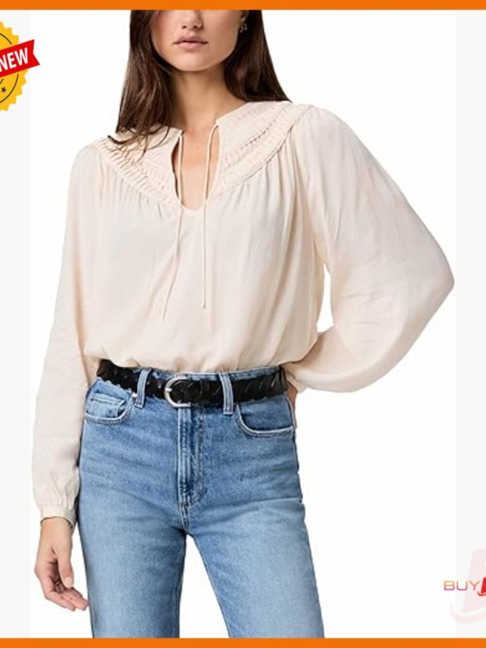 Viscose Rayon Blouse Boho Ruffled Neckline Long Sleeve Regular Fit